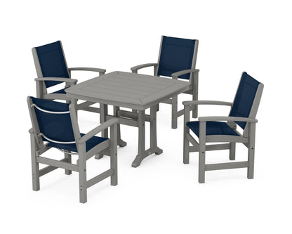 POLYWOOD® Coastal 5-Piece Dining Set with Trestle Legs in Slate Grey / Navy Blue Sling