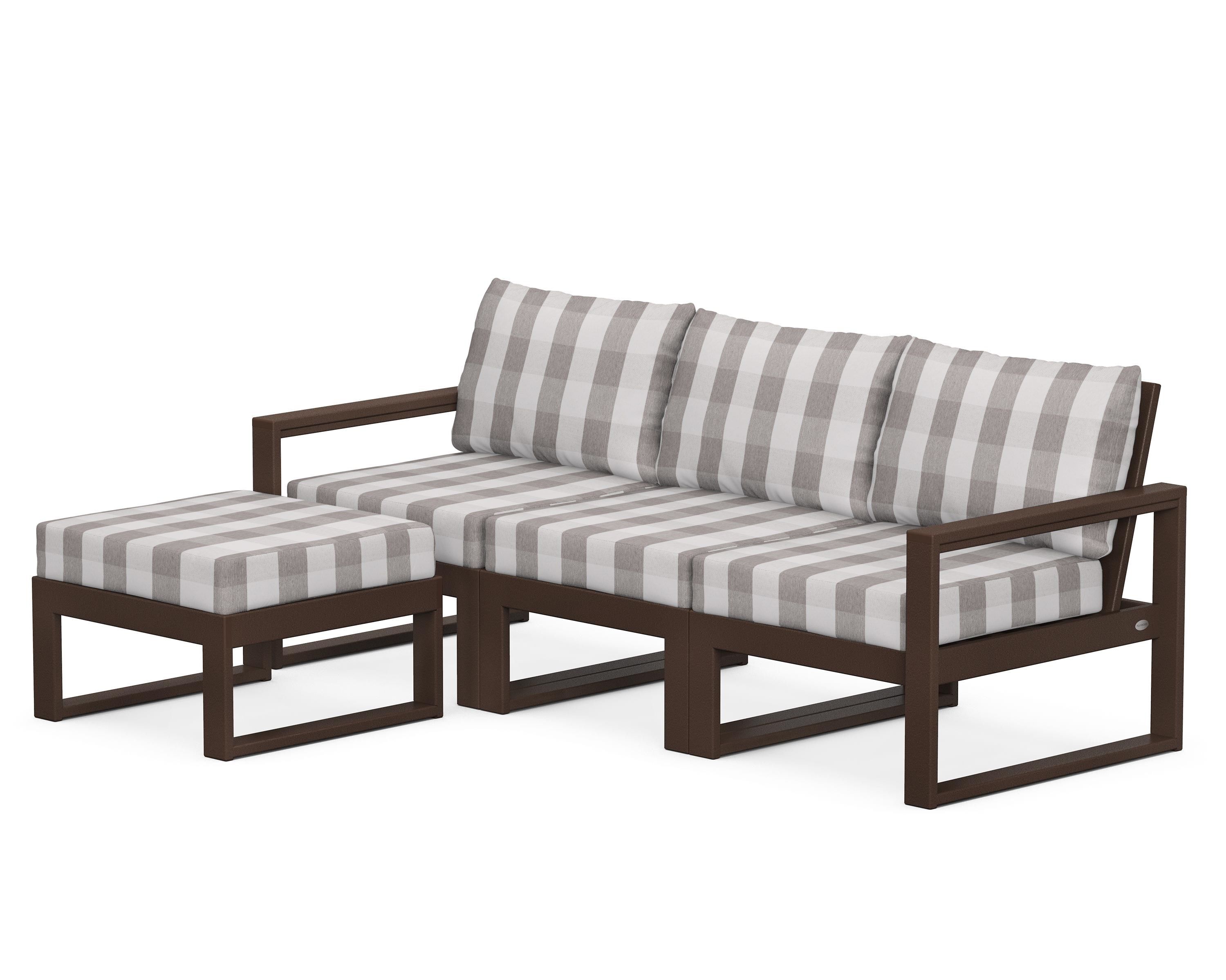 POLYWOOD® EDGE 4-Piece Modular Deep Seating Set with Ottoman in Mahogany / Buffalo Plaid Grey Mist