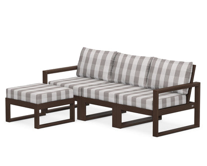 POLYWOOD® EDGE 4-Piece Modular Deep Seating Set with Ottoman in Mahogany / Buffalo Plaid Grey Mist