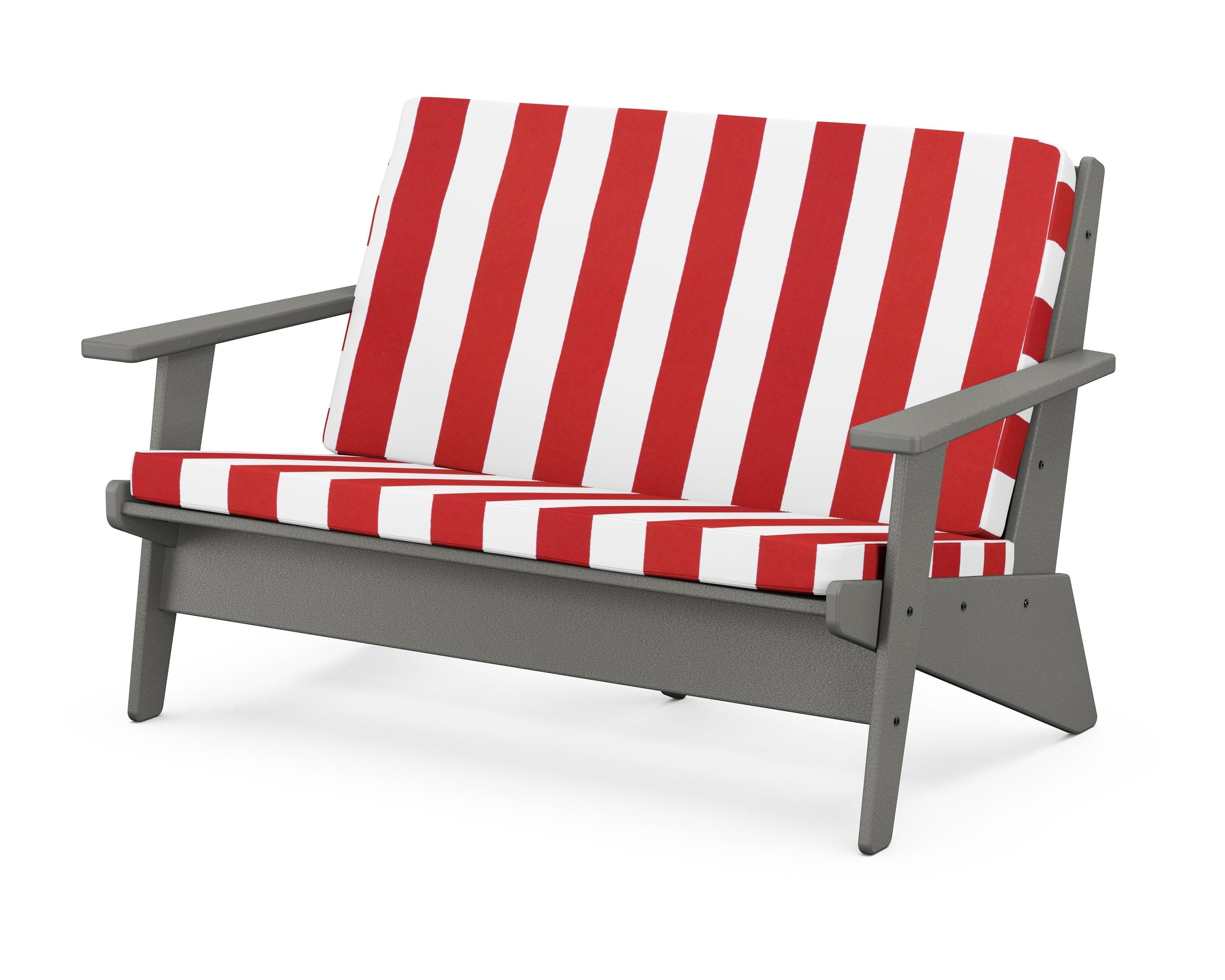 POLYWOOD® Riviera Modern Lounge Loveseat in Slate Grey / Cabana Stripe Crimson