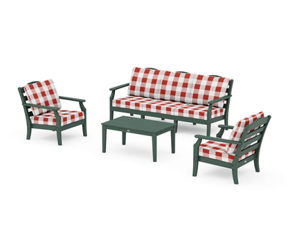 Draper James™ by  POLYWOOD® Savannah 4-Piece Deep Seating Set with Sofa in Green / Buffalo Plaid Crimson