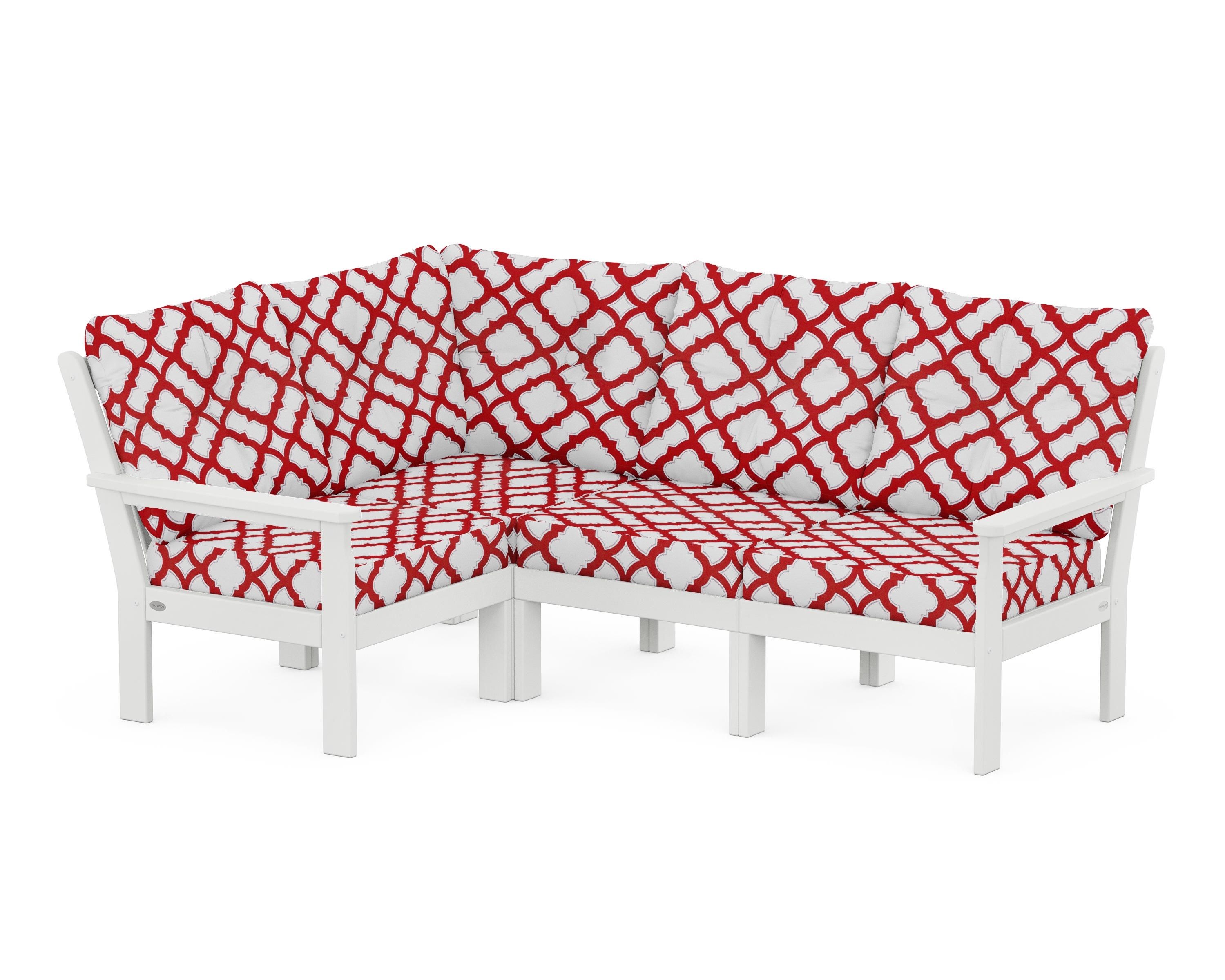 POLYWOOD® Vineyard 4-Piece Sectional in White / Trellis Crimson