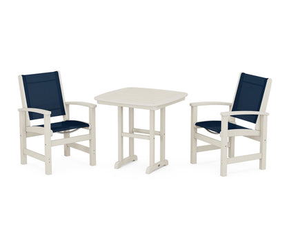 POLYWOOD® Coastal 3-Piece Dining Set in Sand / Navy Blue Sling