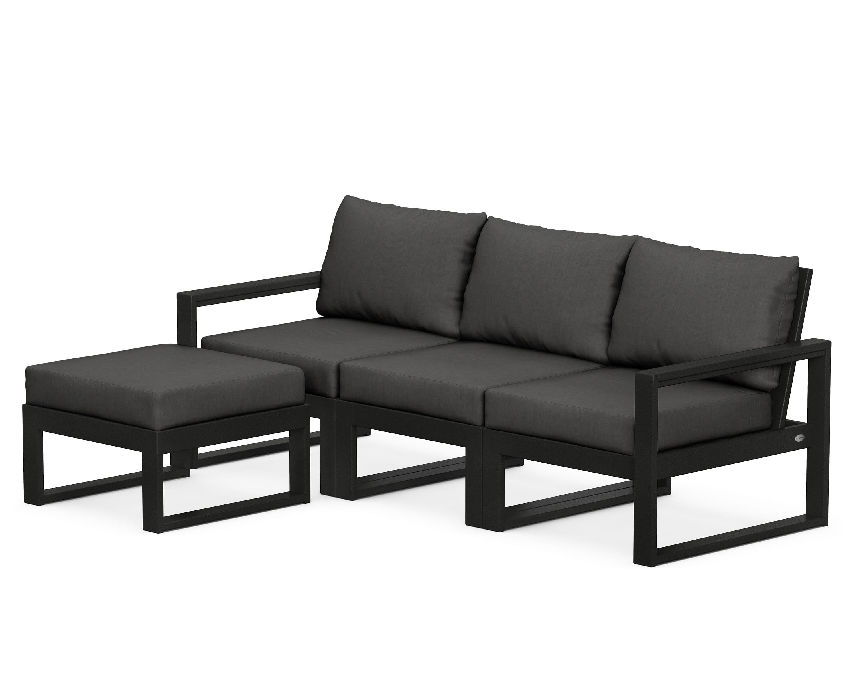 POLYWOOD® EDGE 4-Piece Modular Deep Seating Set with Ottoman in Black / Spectrum Carbon