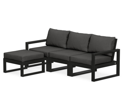 POLYWOOD® EDGE 4-Piece Modular Deep Seating Set with Ottoman in Black / Spectrum Carbon
