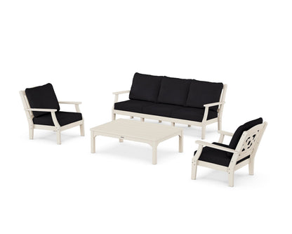 Martha Stewart by POLYWOOD® Chinoiserie 4-Piece Deep Seating Set with Sofa in Sand / Midnight Linen