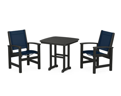 POLYWOOD® Coastal 3-Piece Dining Set in Black / Navy Blue Sling
