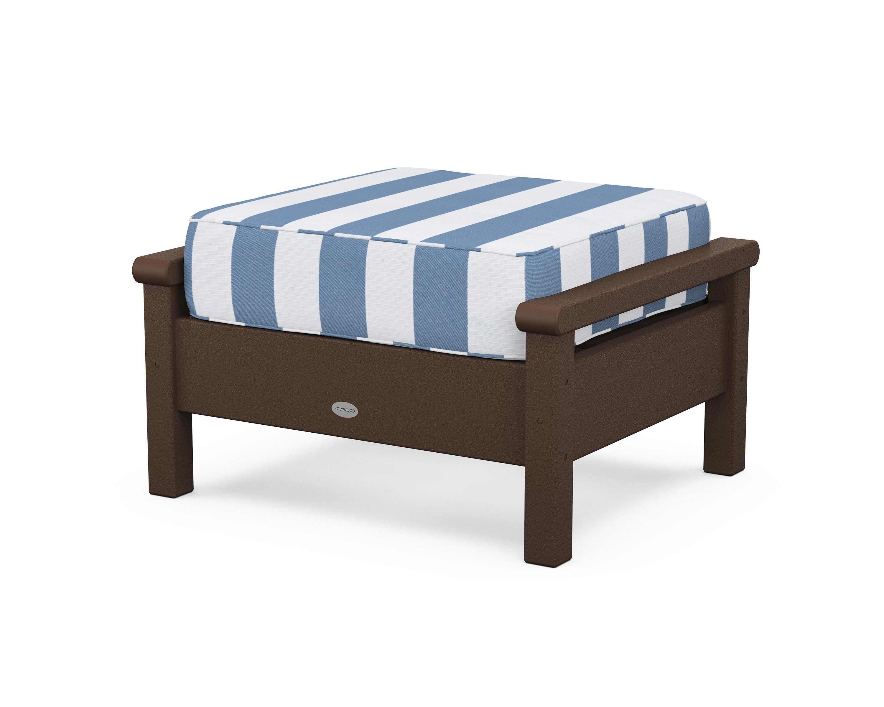 POLYWOOD® Harbour Deep Seating Ottoman in Mahogany / Cabana Stripe Sky Blue