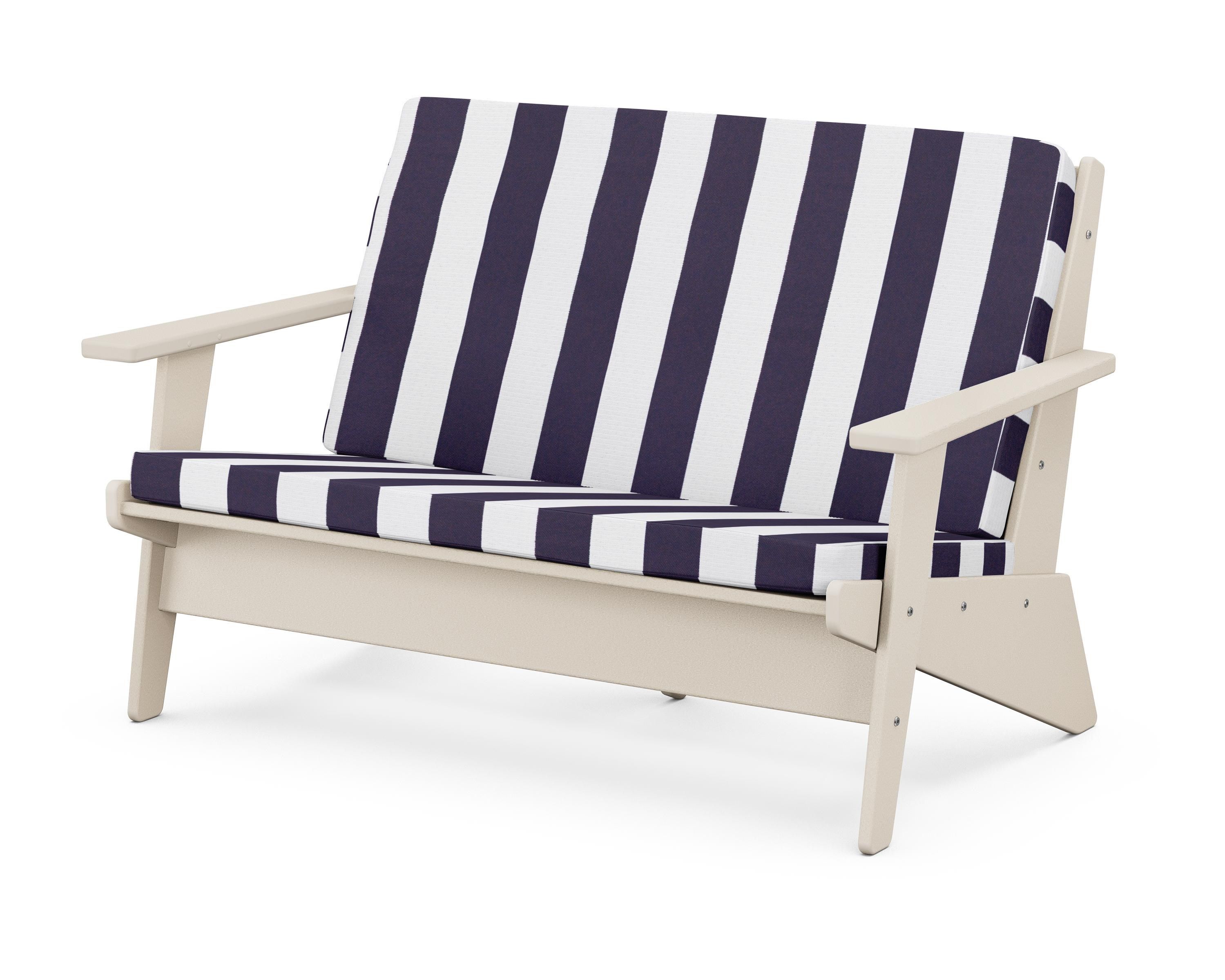 POLYWOOD® Riviera Modern Lounge Loveseat in Sand / Cabana Stripe Navy