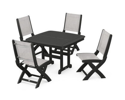 POLYWOOD® Coastal Folding Side Chair 5-Piece Dining Set in Black / Parchment Sling
