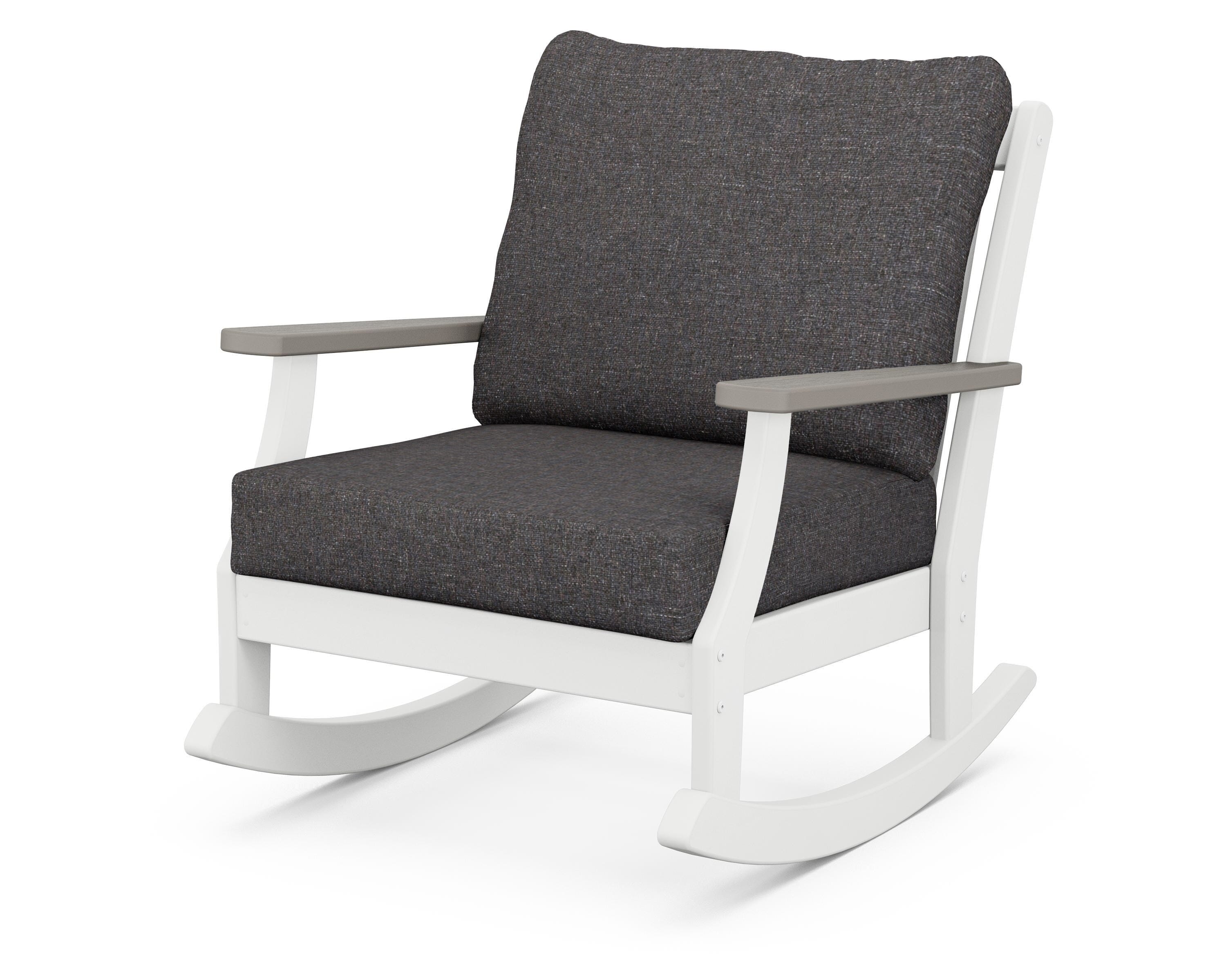 POLYWOOD® Braxton Deep Seating Rocking Chair in White / Driftwood / Ash Charcoal