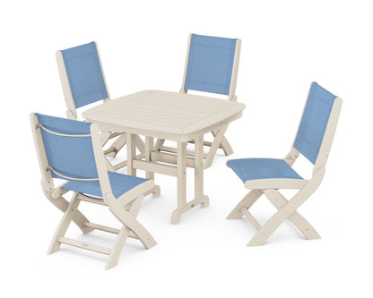 POLYWOOD® Coastal Folding Side Chair 5-Piece Dining Set in Sand / Poolside Sling