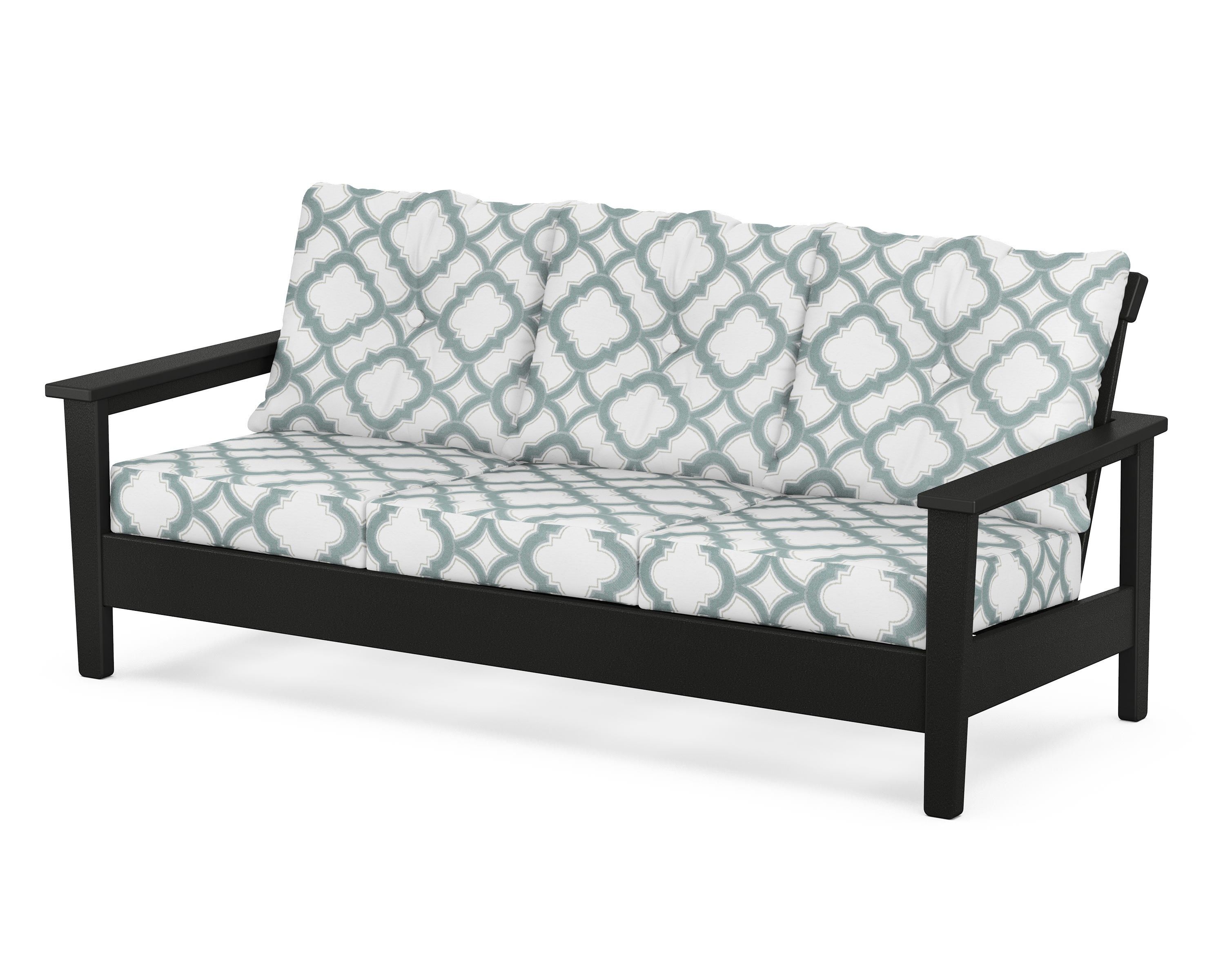 POLYWOOD® Prescott Deep Seating Sofa in Black / Trellis Glacier Spa