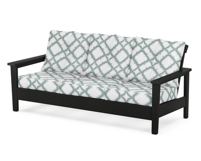 POLYWOOD® Prescott Deep Seating Sofa in Black / Trellis Glacier Spa