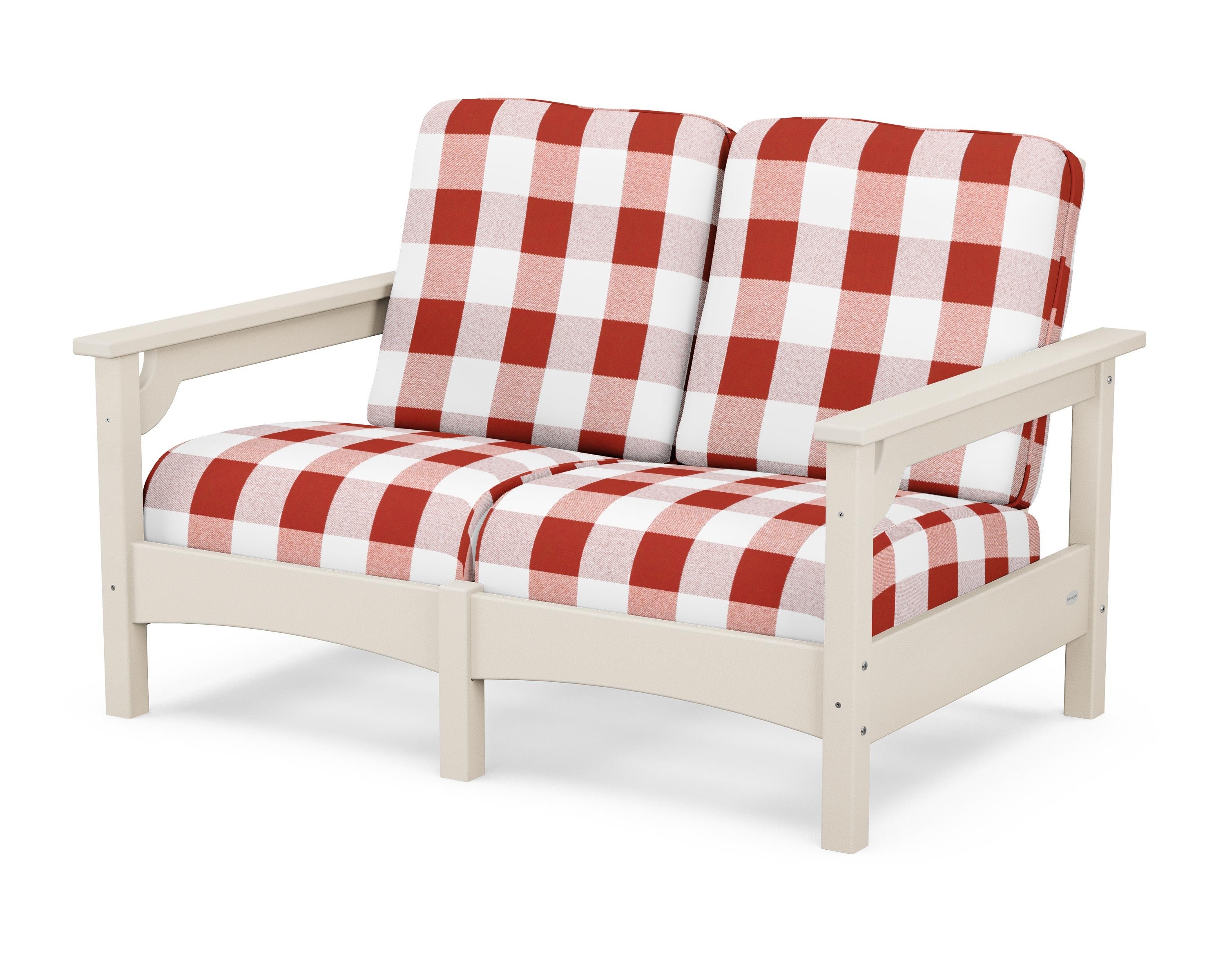 POLYWOOD® Club Loveseat in Sand / Buffalo Plaid Crimson