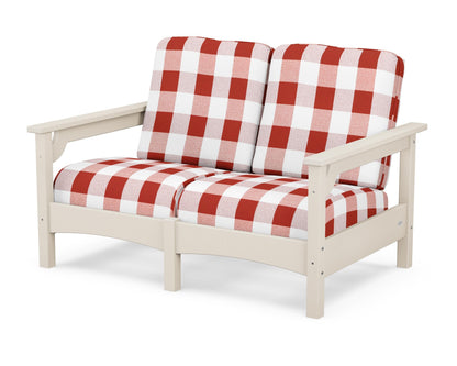 POLYWOOD® Club Loveseat in Sand / Buffalo Plaid Crimson