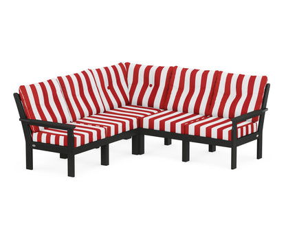 POLYWOOD® Vineyard 5-Piece Sectional in Black / Cabana Stripe Crimson