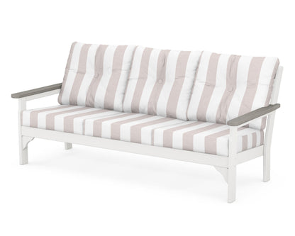 POLYWOOD® Vineyard Deep Seating Sofa in White / Driftwood / Cabana Stripe Dune Burlap
