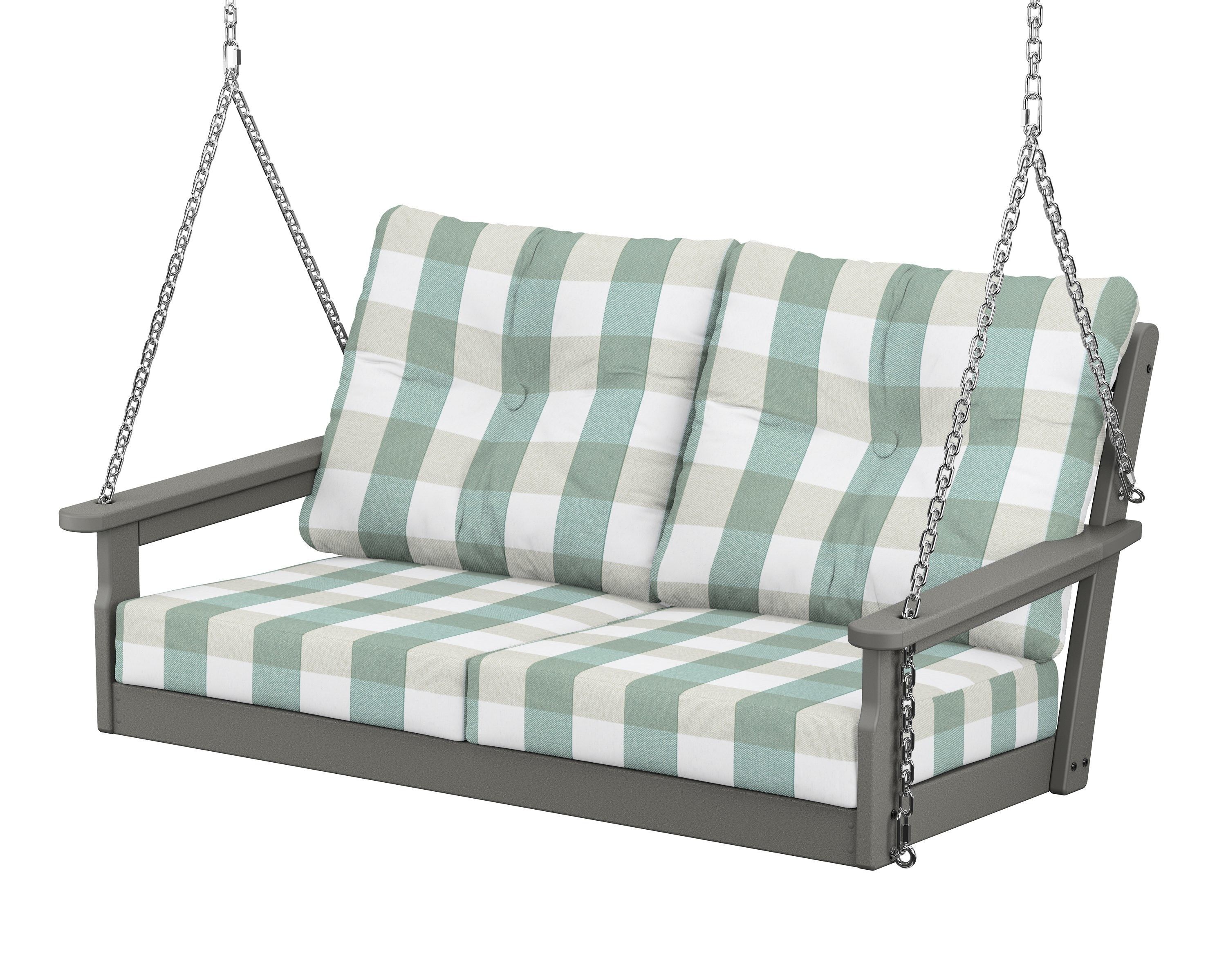 POLYWOOD® Vineyard Deep Seating Swing in Slate Grey / Buffalo Plaid Glacier Spa