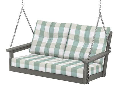 POLYWOOD® Vineyard Deep Seating Swing in Slate Grey / Buffalo Plaid Glacier Spa
