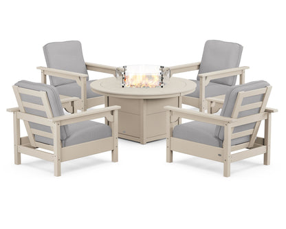 POLYWOOD® Club 5-Piece Conversation Set with Fire Pit Table in Sand / Granite