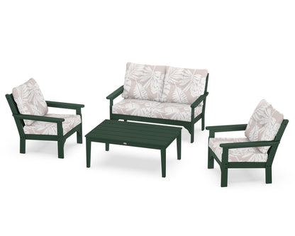 POLYWOOD® Vineyard 4-Piece Deep Seating Set in Green / Leaf Dune Burlap