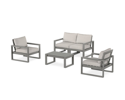 POLYWOOD® EDGE Sectional 4-Piece Deep Seating Set with Loveseat in Slate Grey / Cast Ash
