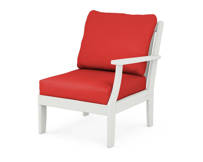 POLYWOOD® Braxton Modular Right Arm Chair in Vintage White / Crimson Linen