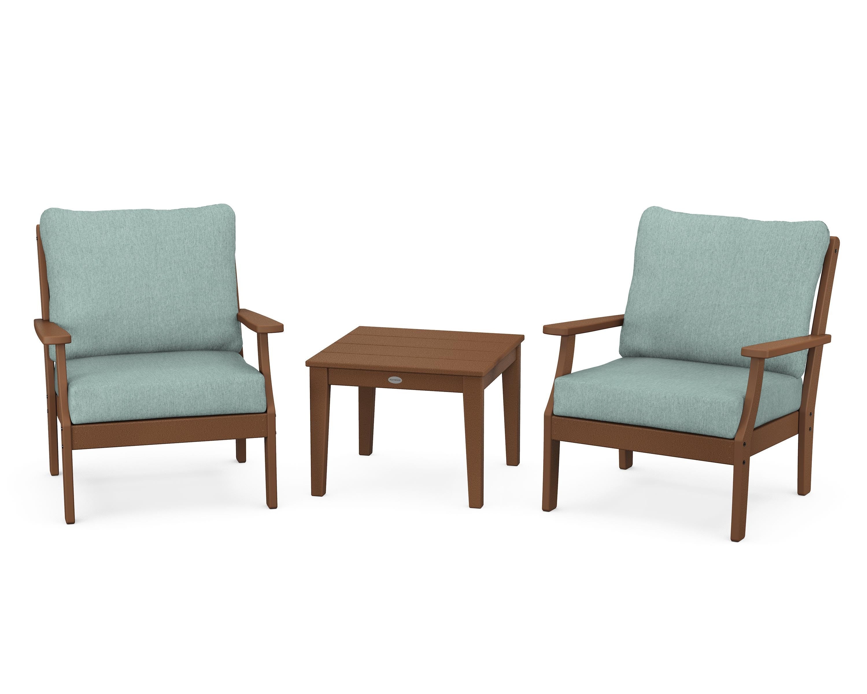 POLYWOOD® Braxton 3-Piece Deep Seating Set in Teak / Glacier Spa