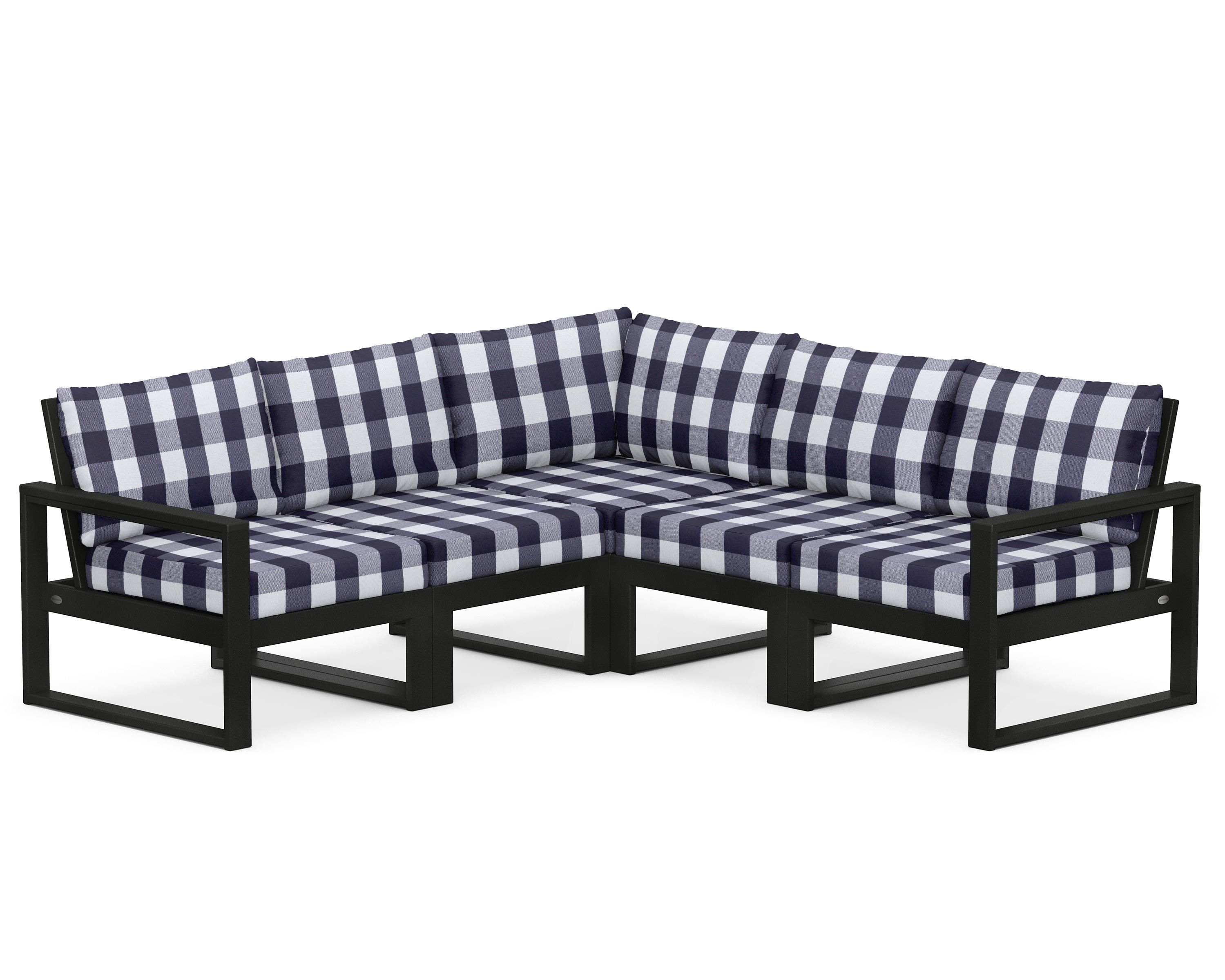 POLYWOOD® EDGE 5-Piece Modular Deep Seating Set in Black / Buffalo Plaid Navy