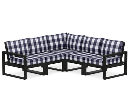 POLYWOOD® EDGE 5-Piece Modular Deep Seating Set in Black / Buffalo Plaid Navy