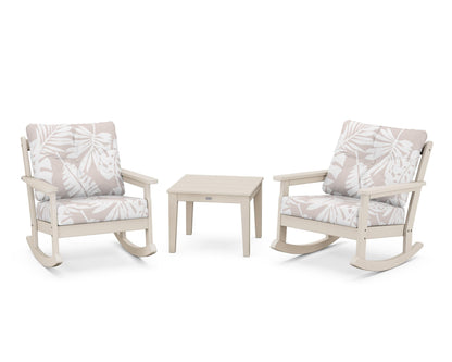 POLYWOOD® Vineyard 3-Piece Deep Seating Rocker Set in Sand / Leaf Dune Burlap