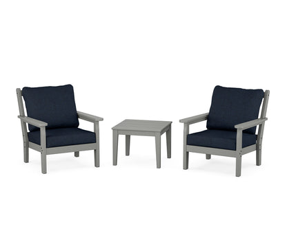 POLYWOOD® Chippendale 3-Piece Deep Seating Set in Slate Grey / Marine Indigo
