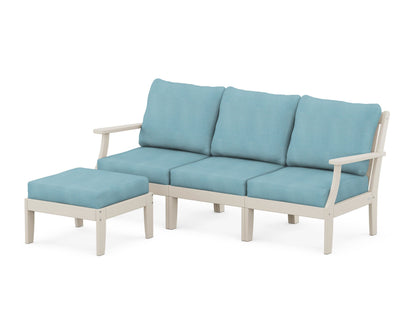 POLYWOOD® Braxton Modular 4-Piece Deep Seating Set with Ottoman in Sand / Lattice Sky Blue