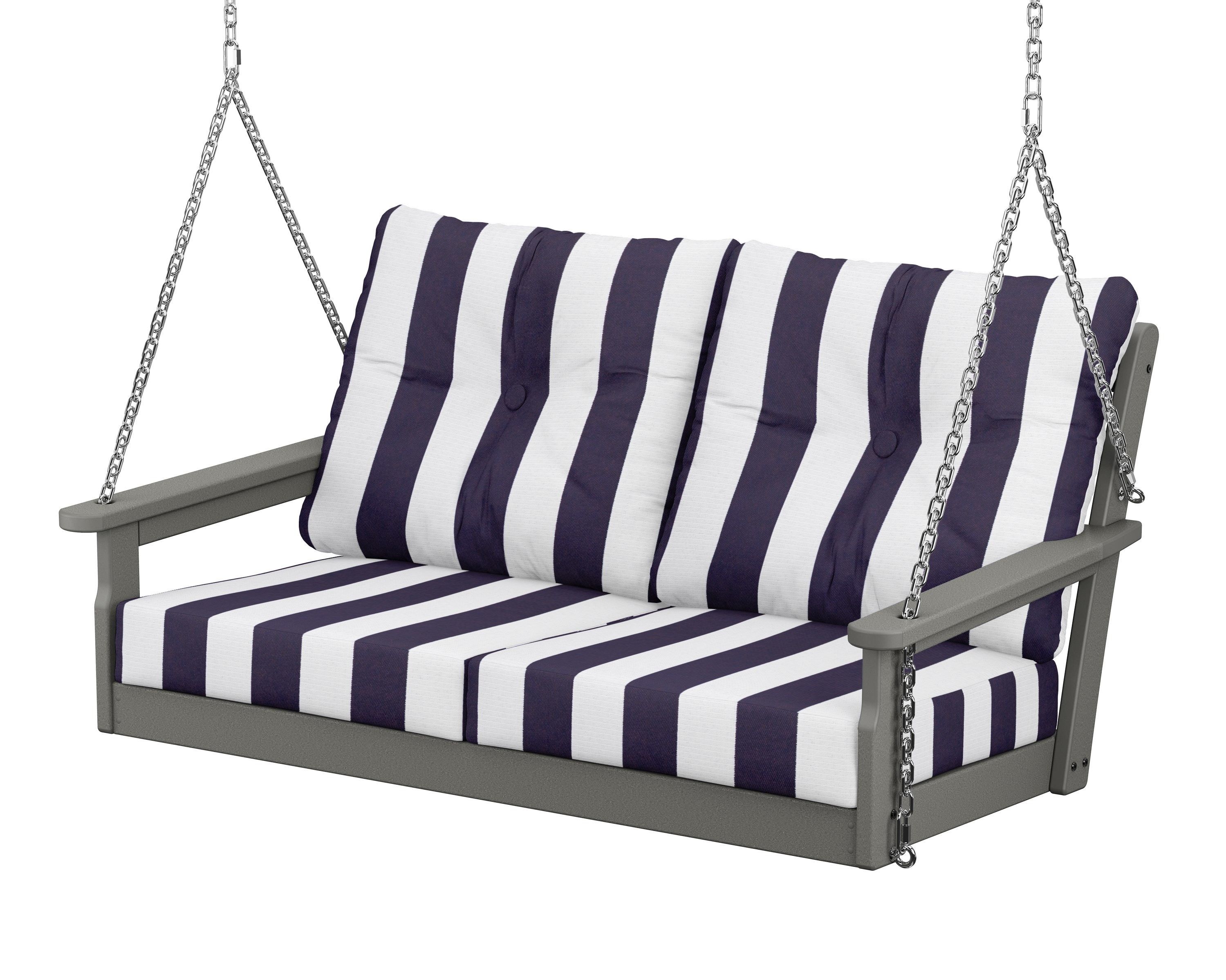 POLYWOOD® Vineyard Deep Seating Swing in Slate Grey / Cabana Stripe Navy
