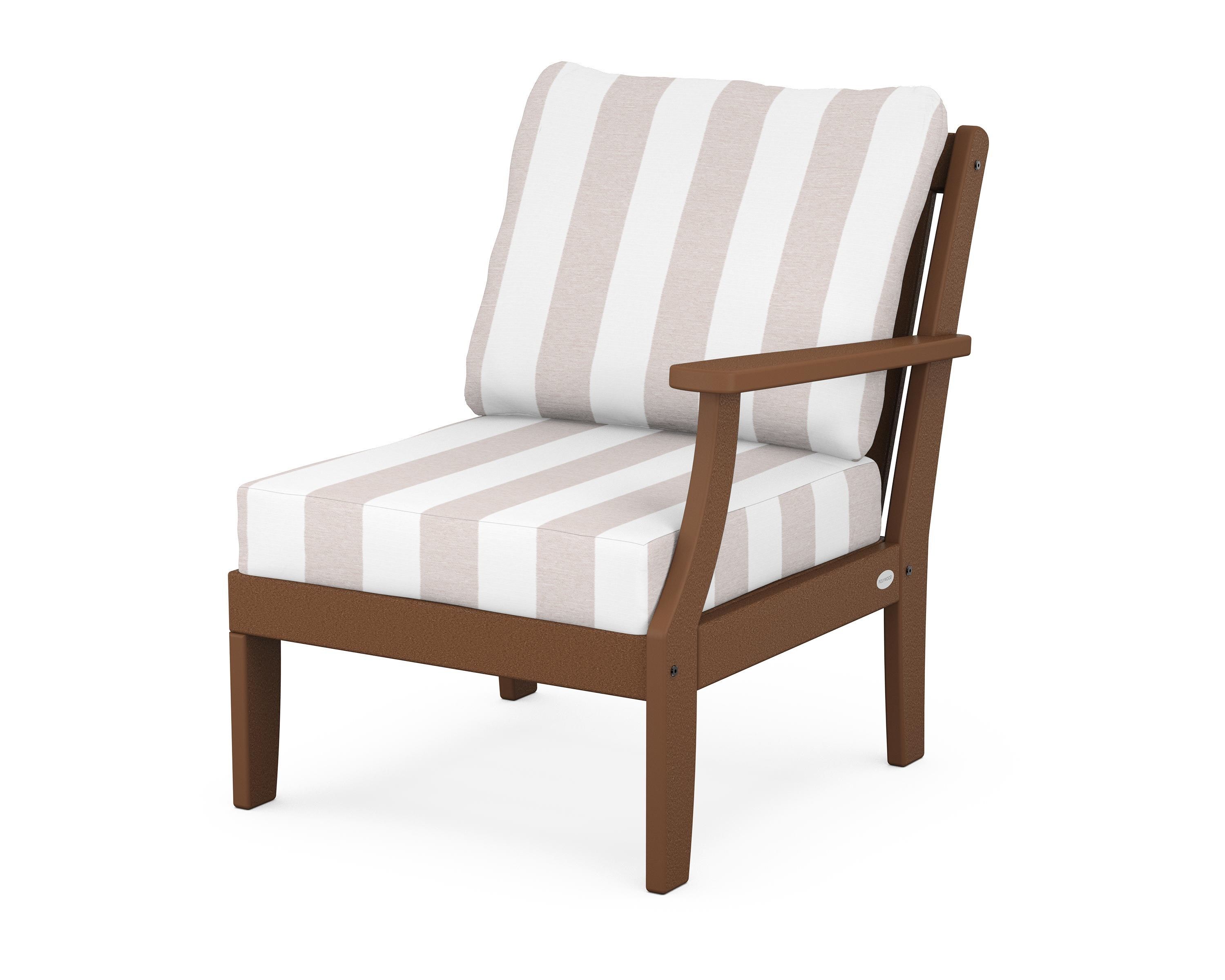 POLYWOOD® Braxton Modular Right Arm Chair in Teak / Cabana Stripe Dune Burlap