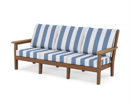 POLYWOOD® Chippendale Deep Seating Sofa in Teak / Natural / Cabana Stripe Sky Blue