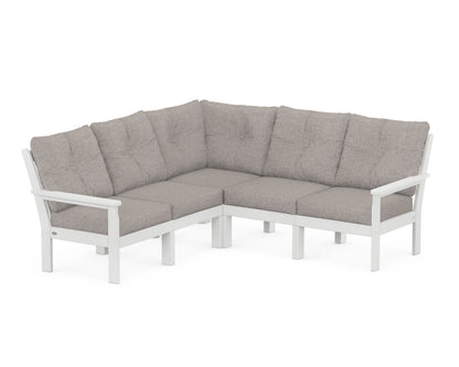 POLYWOOD® Vineyard 5-Piece Sectional in White / Weathered Tweed