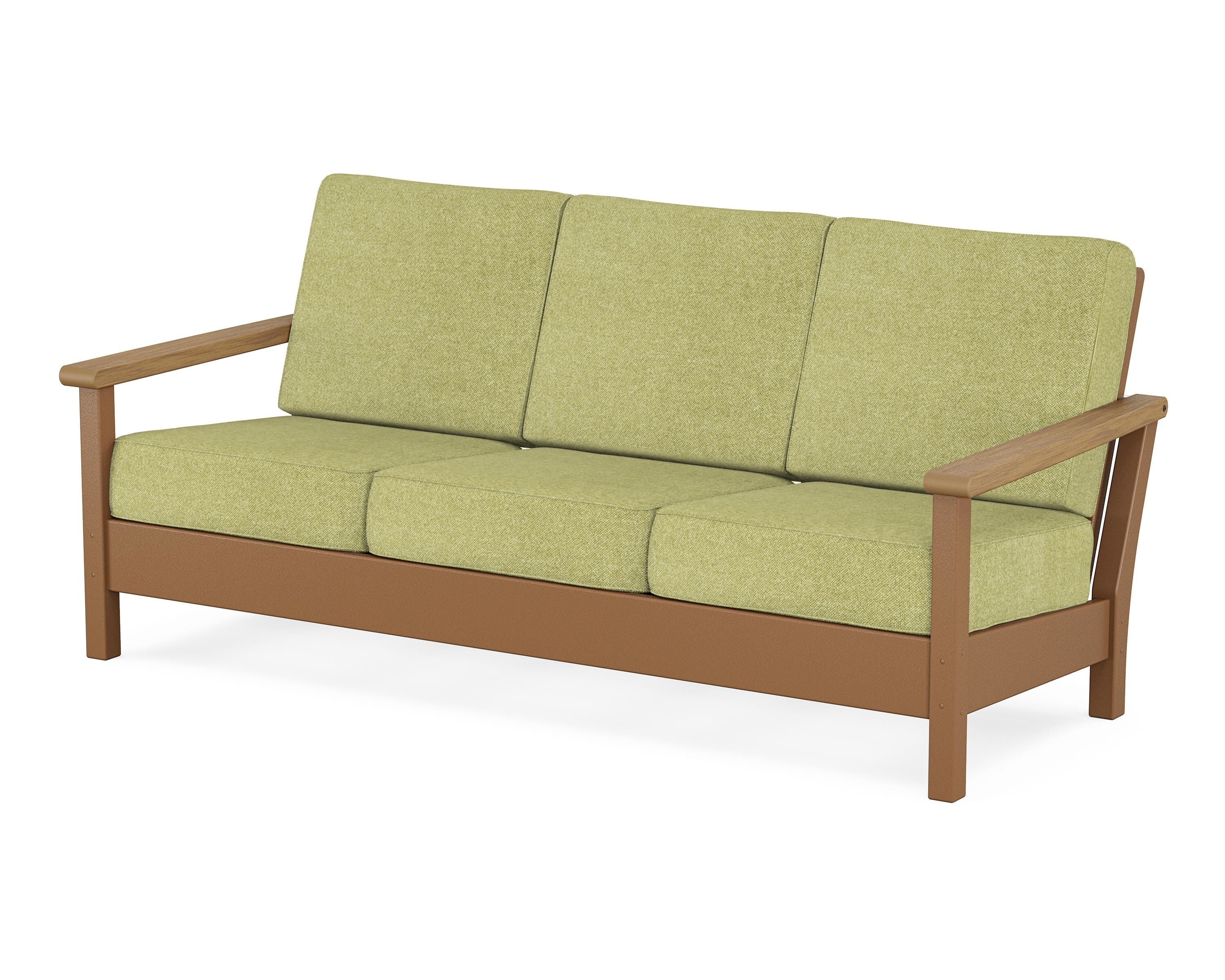 POLYWOOD® Harbour Deep Seating Sofa in Teak / Natural / Chartreuse Boucle