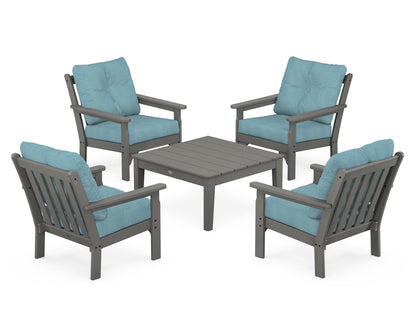 POLYWOOD® Vineyard 5-Piece Deep Seating Conversation Set in Slate Grey / Lattice Sky Blue