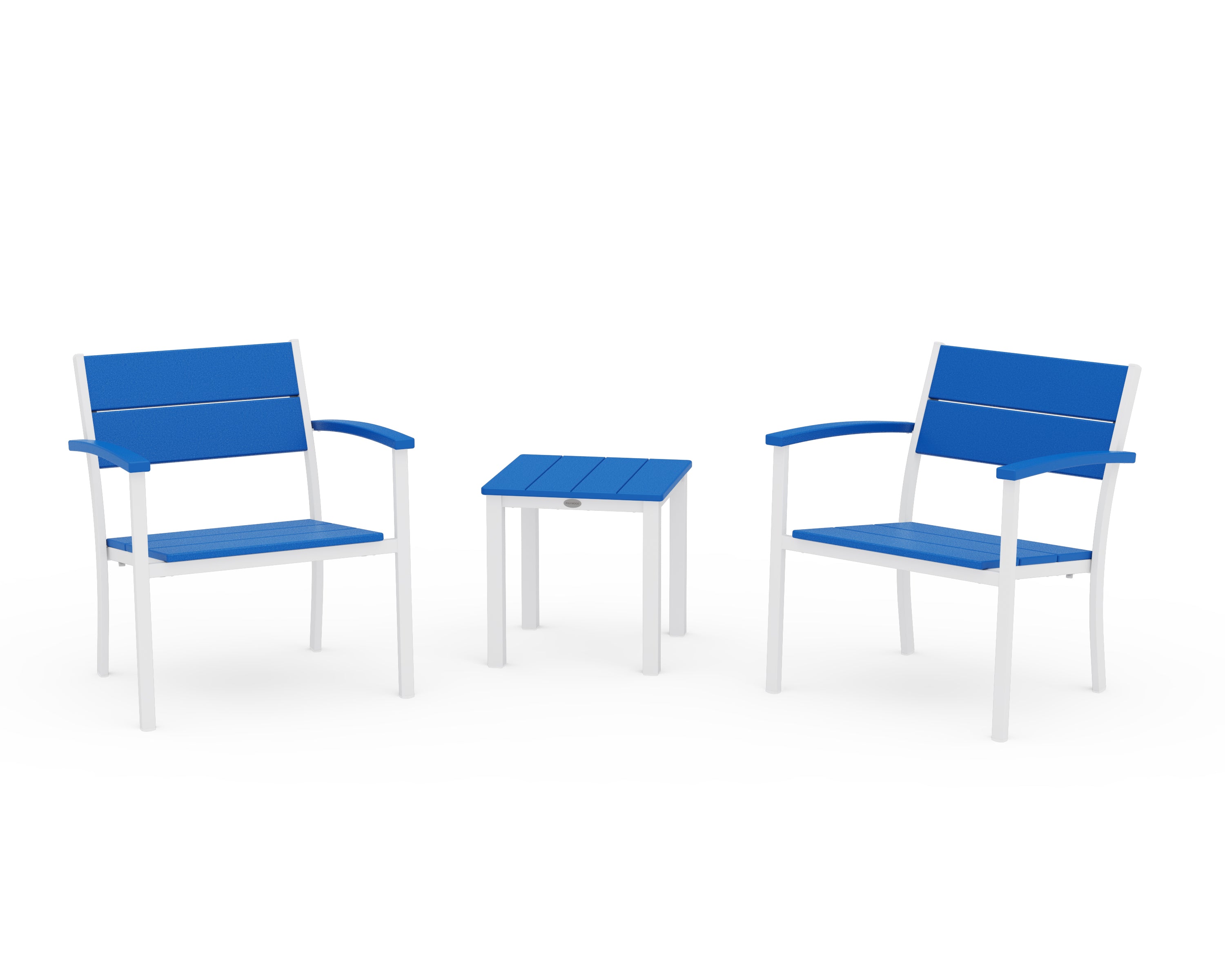 POLYWOOD® Main Street 3-Piece Lounge Chair Set in White / Pacific Blue