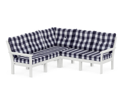 POLYWOOD® Vineyard 5-Piece Sectional in White / Buffalo Plaid Navy