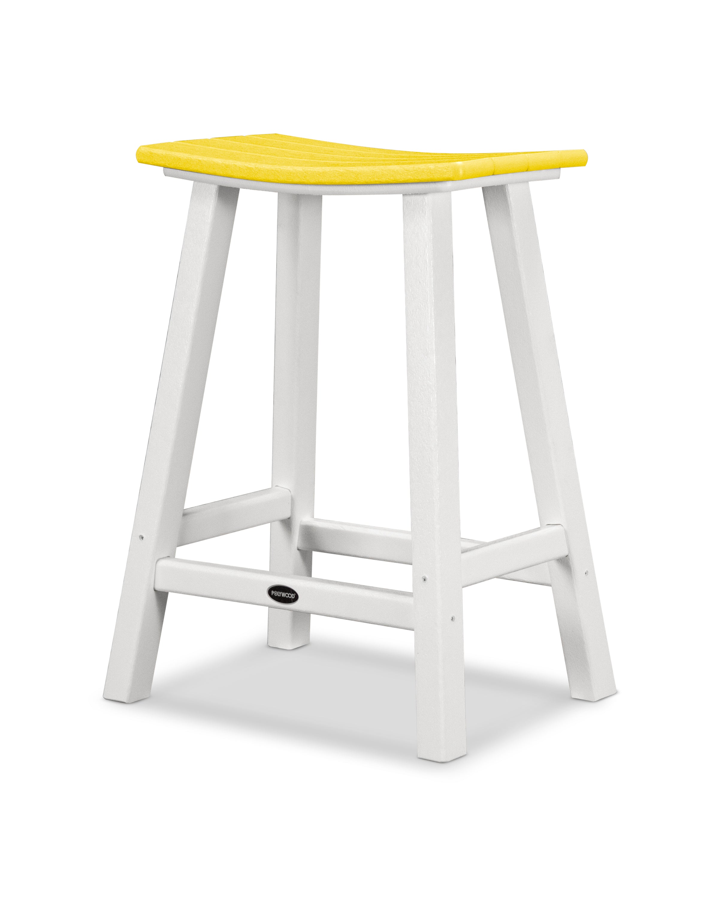 POLYWOOD® Contempo 24" Saddle Counter Stool in White / Lemon