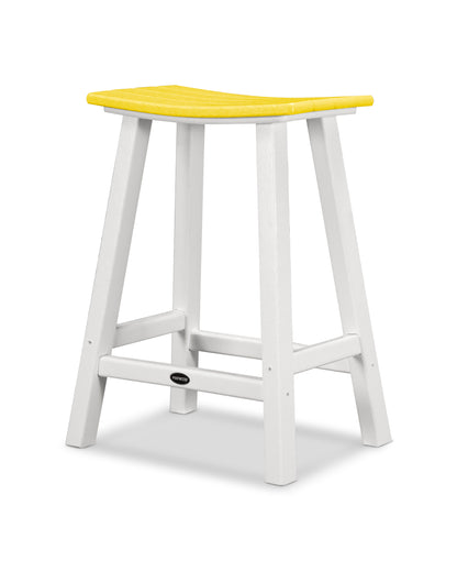 POLYWOOD® Contempo 24" Saddle Counter Stool in White / Lemon