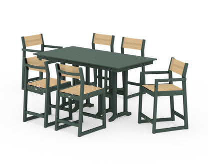POLYWOOD® EDGE Sling 7-Piece Farmhouse Counter Set in Green / Dupioni Apricot Sling