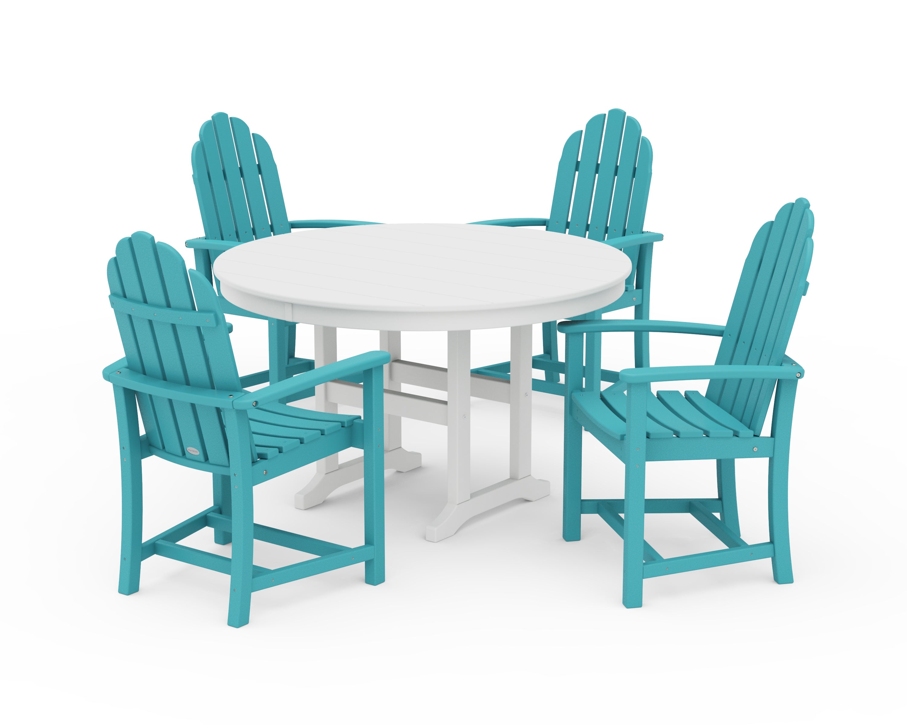 POLYWOOD® Classic Adirondack 5-Piece Round Farmhouse Dining Set in Aruba / White