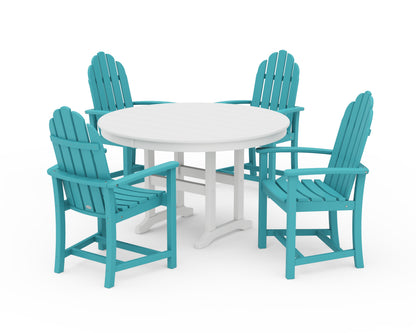 POLYWOOD® Classic Adirondack 5-Piece Round Farmhouse Dining Set in Aruba / White