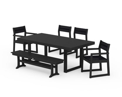 POLYWOOD® EDGE Sling 6-Piece Dining Set with Bench in Black / Black Sling