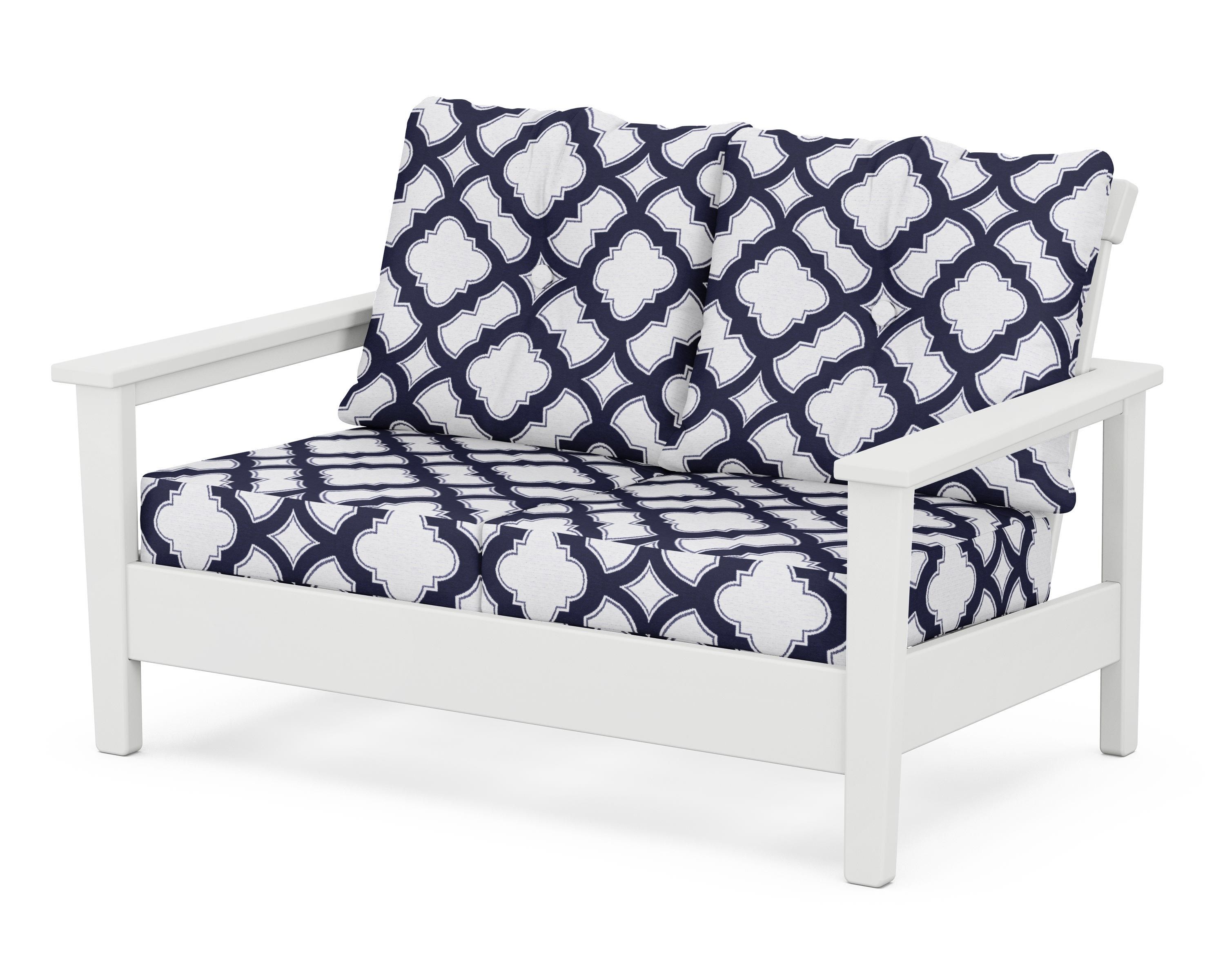 POLYWOOD® Prescott Deep Seating Loveseat in White / Trellis Navy