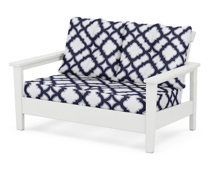 POLYWOOD® Prescott Deep Seating Loveseat in White / Trellis Navy